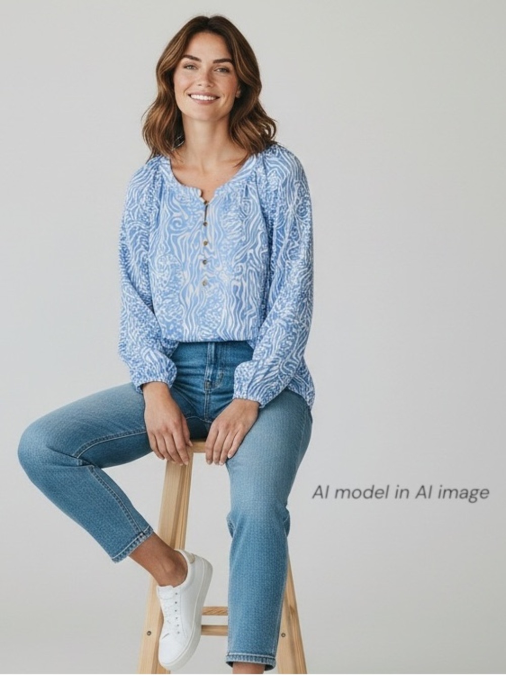 Lilly Pulitzer Shirt Womens Small Blue White Abstract All Silk Henley Tunic Top